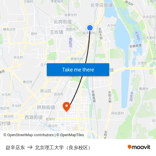 赵辛店东 to 北京理工大学（良乡校区） map