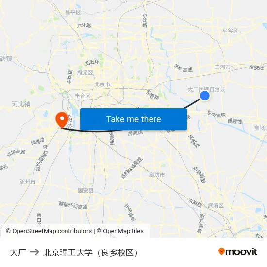 大厂 to 北京理工大学（良乡校区） map