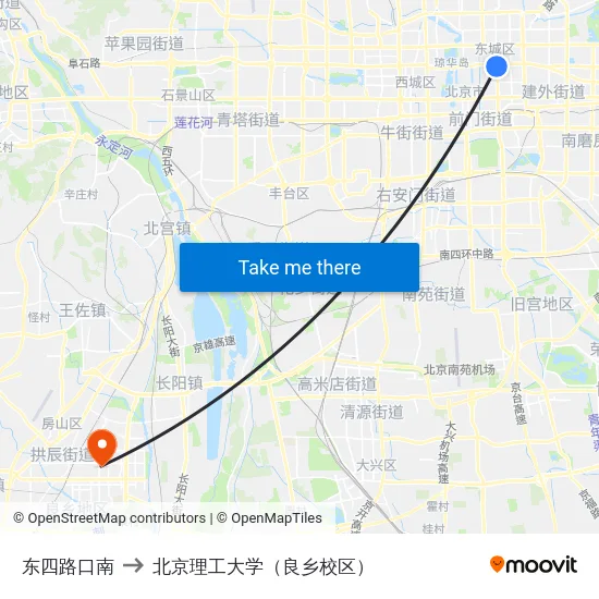 东四路口南 to 北京理工大学（良乡校区） map