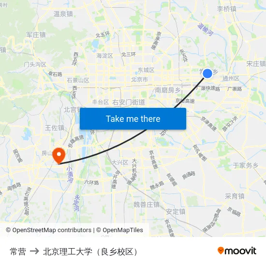 常营 to 北京理工大学（良乡校区） map
