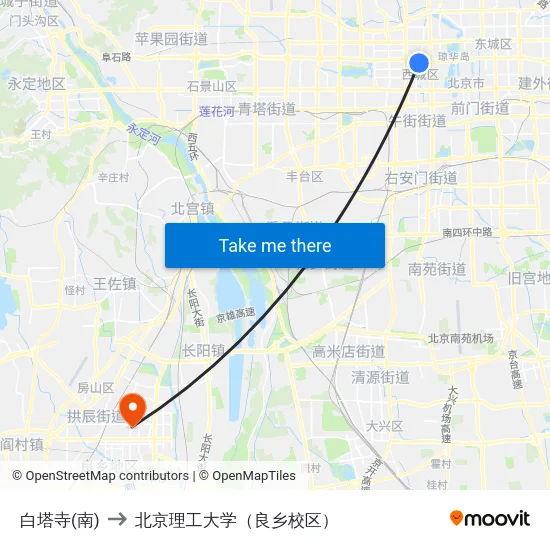 白塔寺(南) to 北京理工大学（良乡校区） map