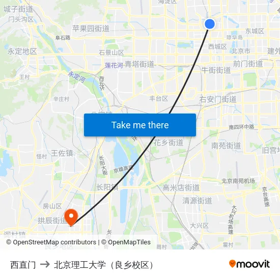 西直门 to 北京理工大学（良乡校区） map