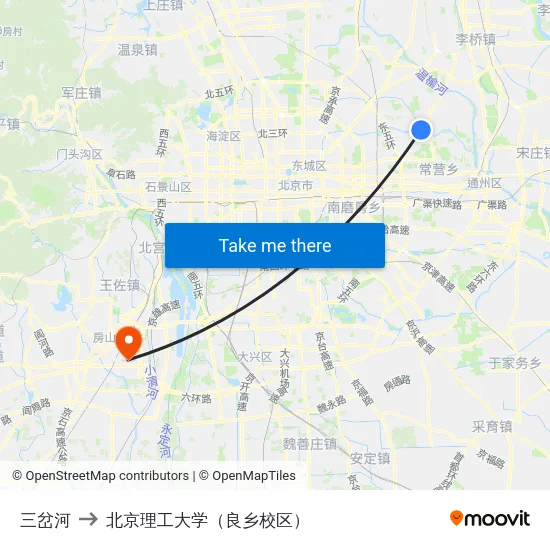 三岔河 to 北京理工大学（良乡校区） map