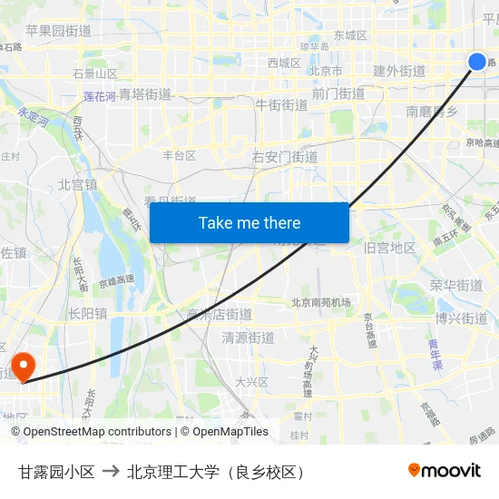 甘露园小区 to 北京理工大学（良乡校区） map