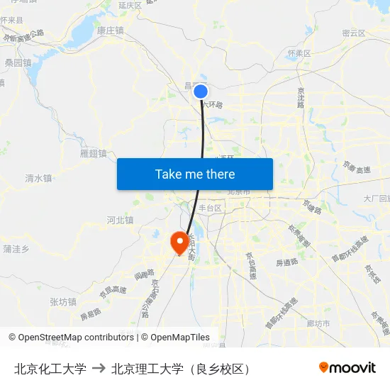北京化工大学 to 北京理工大学（良乡校区） map