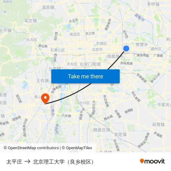 太平庄 to 北京理工大学（良乡校区） map