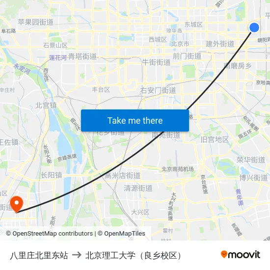八里庄北里东站 to 北京理工大学（良乡校区） map