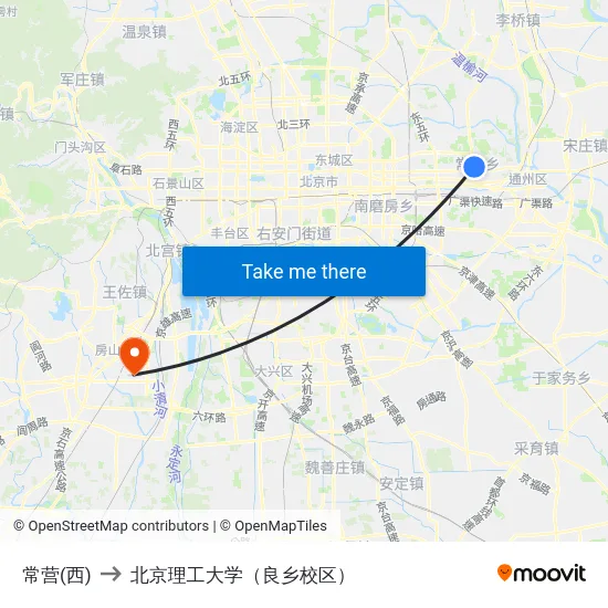 常营(西) to 北京理工大学（良乡校区） map