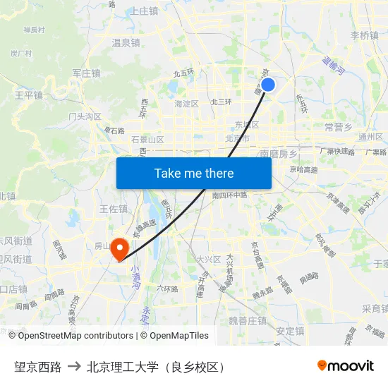 望京西路 to 北京理工大学（良乡校区） map