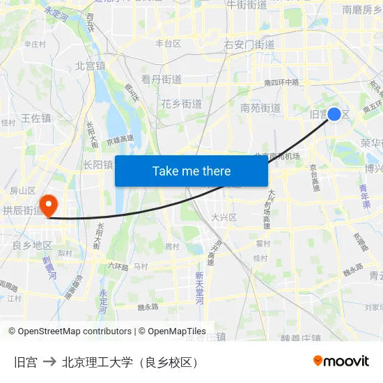 旧宫 to 北京理工大学（良乡校区） map