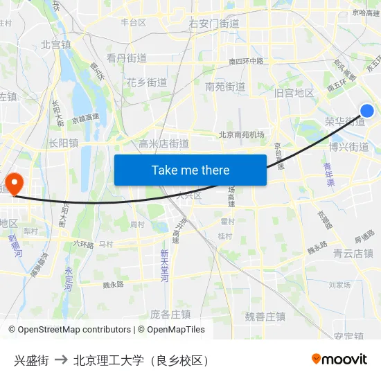 兴盛街 to 北京理工大学（良乡校区） map