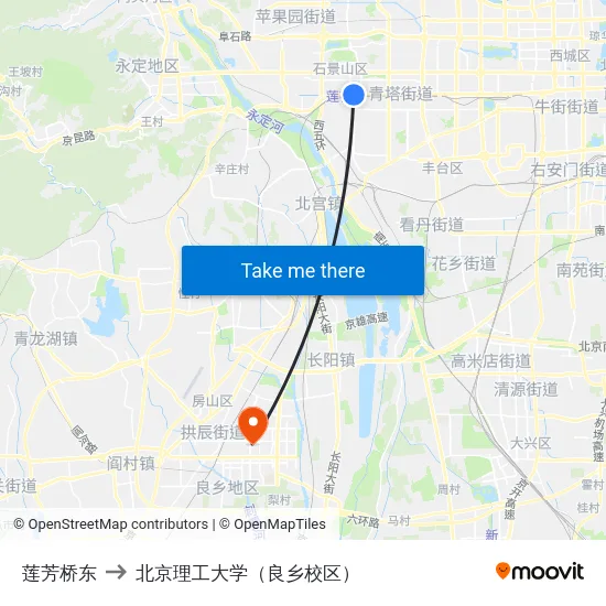 莲芳桥东 to 北京理工大学（良乡校区） map
