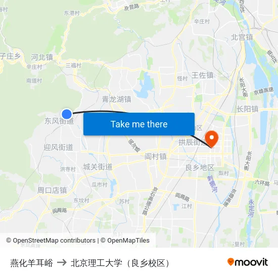 燕化羊耳峪 to 北京理工大学（良乡校区） map