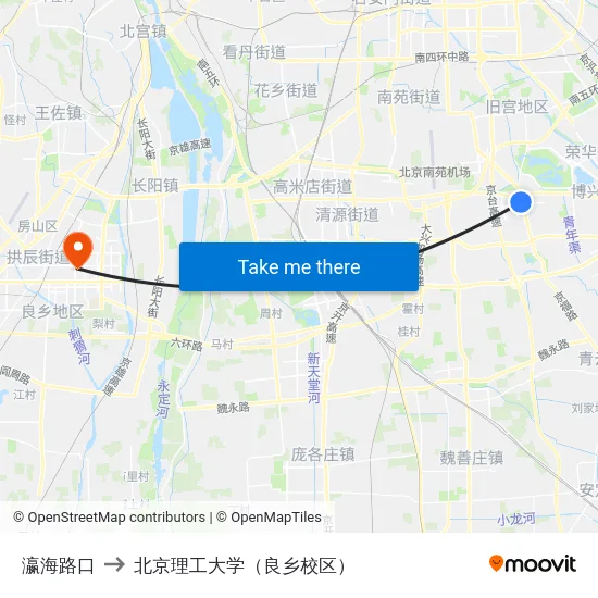 瀛海路口 to 北京理工大学（良乡校区） map