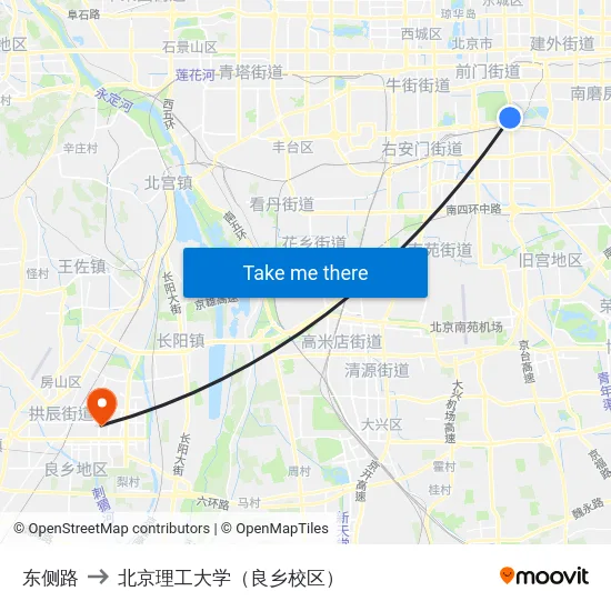 东侧路 to 北京理工大学（良乡校区） map