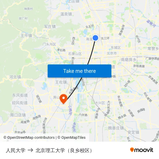 人民大学 to 北京理工大学（良乡校区） map