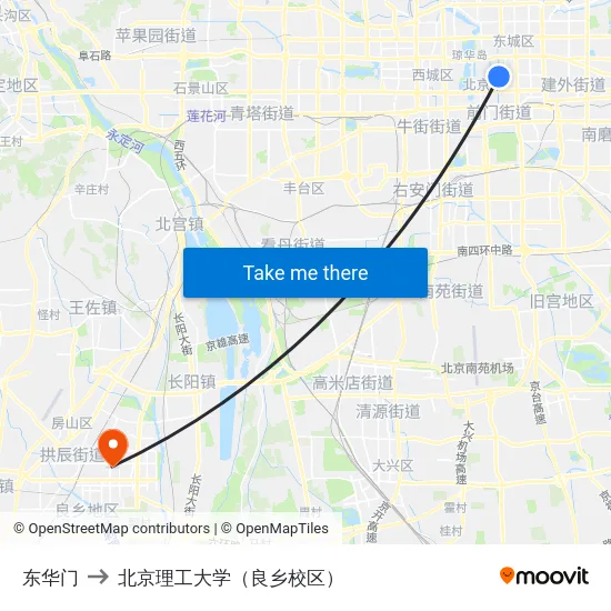 东华门 to 北京理工大学（良乡校区） map