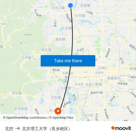 北控 to 北京理工大学（良乡校区） map