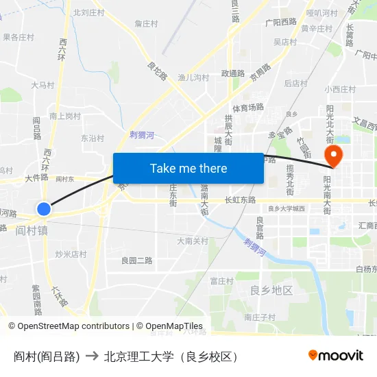 阎村(阎吕路) to 北京理工大学（良乡校区） map