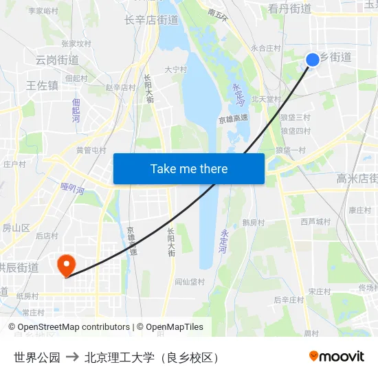 世界公园 to 北京理工大学（良乡校区） map