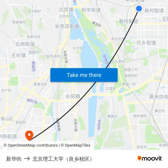新华街 to 北京理工大学（良乡校区） map