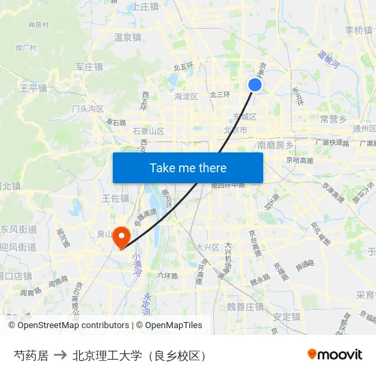 芍药居 to 北京理工大学（良乡校区） map