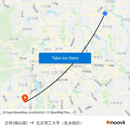 沙井(南白路) to 北京理工大学（良乡校区） map