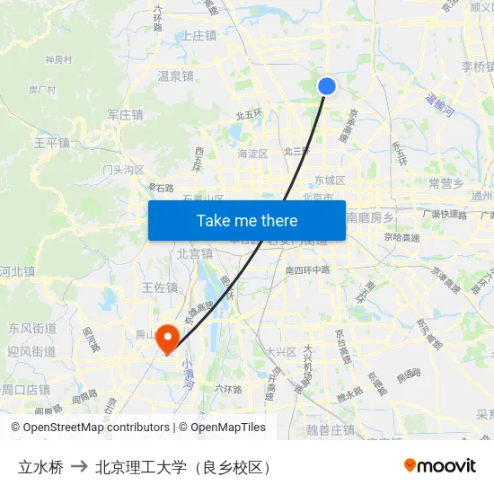 立水桥 to 北京理工大学（良乡校区） map