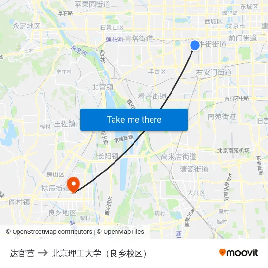 达官营 to 北京理工大学（良乡校区） map
