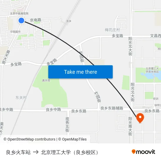 良乡火车站 to 北京理工大学（良乡校区） map