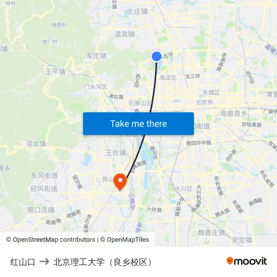 红山口 to 北京理工大学（良乡校区） map