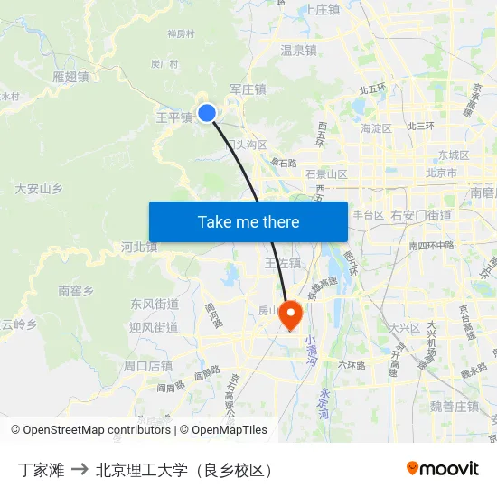 丁家滩 to 北京理工大学（良乡校区） map