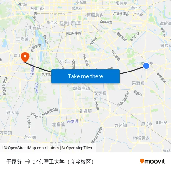 于家务 to 北京理工大学（良乡校区） map