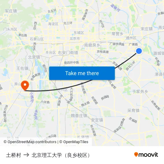 土桥村 to 北京理工大学（良乡校区） map