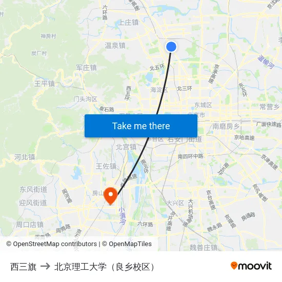 西三旗 to 北京理工大学（良乡校区） map