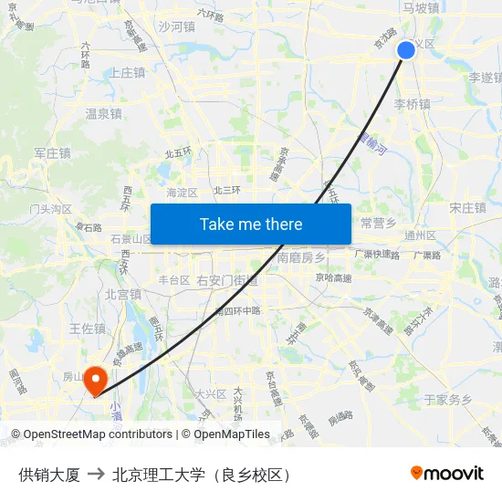 供销大厦 to 北京理工大学（良乡校区） map