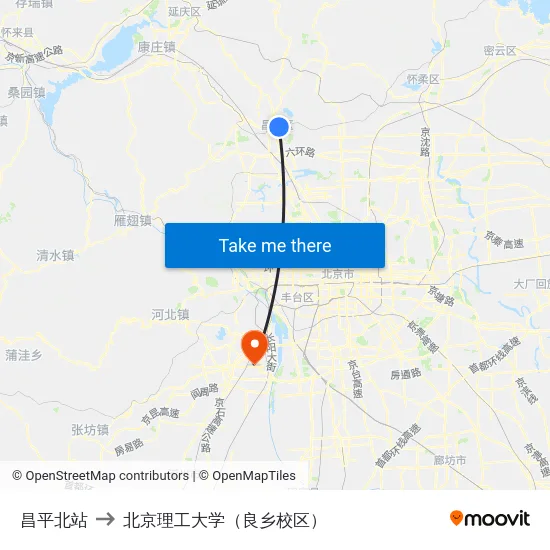 昌平北站 to 北京理工大学（良乡校区） map
