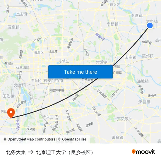 北务大集 to 北京理工大学（良乡校区） map