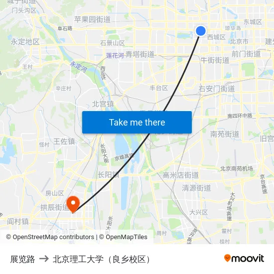 展览路 to 北京理工大学（良乡校区） map