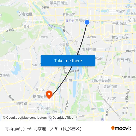 青塔(南行) to 北京理工大学（良乡校区） map