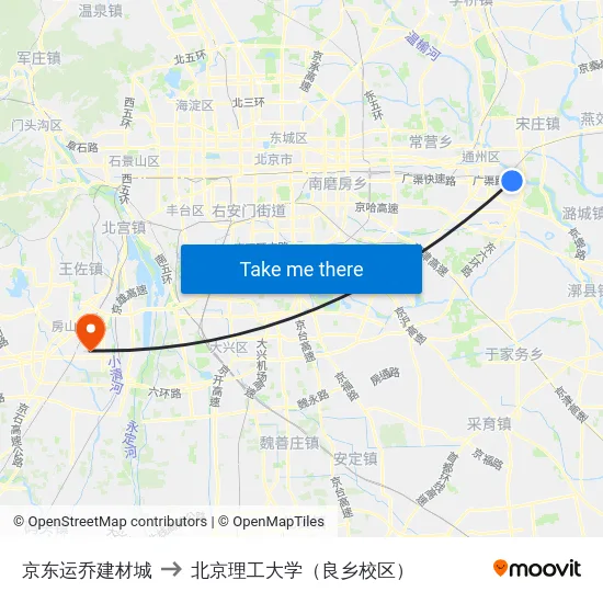 京东运乔建材城 to 北京理工大学（良乡校区） map