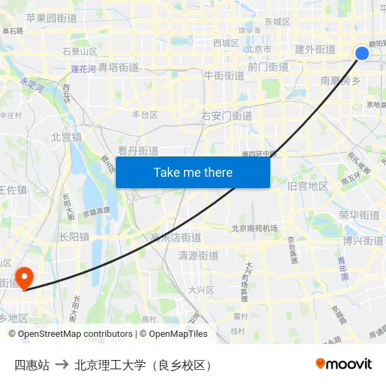 四惠站 to 北京理工大学（良乡校区） map