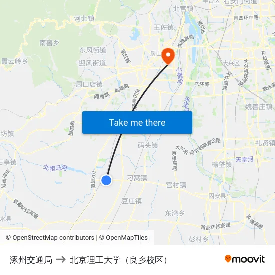 涿州交通局 to 北京理工大学（良乡校区） map