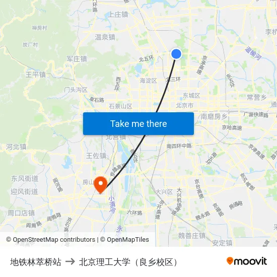 地铁林萃桥站 to 北京理工大学（良乡校区） map