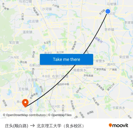 庄头(顺白路) to 北京理工大学（良乡校区） map