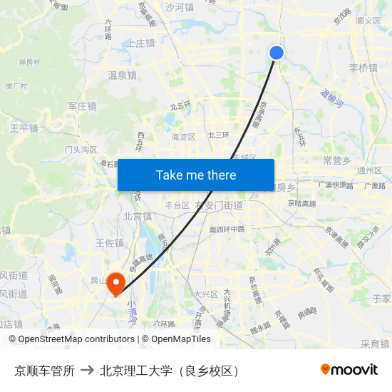 京顺车管所 to 北京理工大学（良乡校区） map