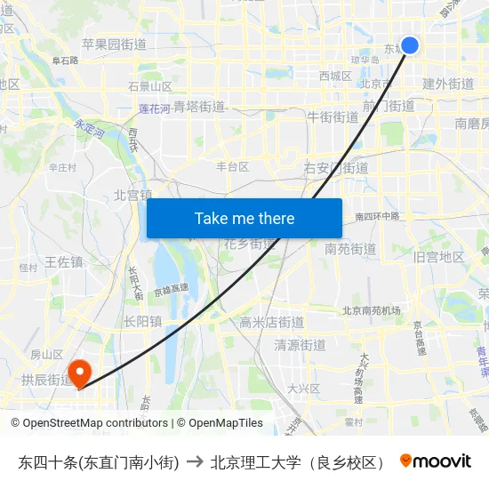 东四十条(东直门南小街) to 北京理工大学（良乡校区） map