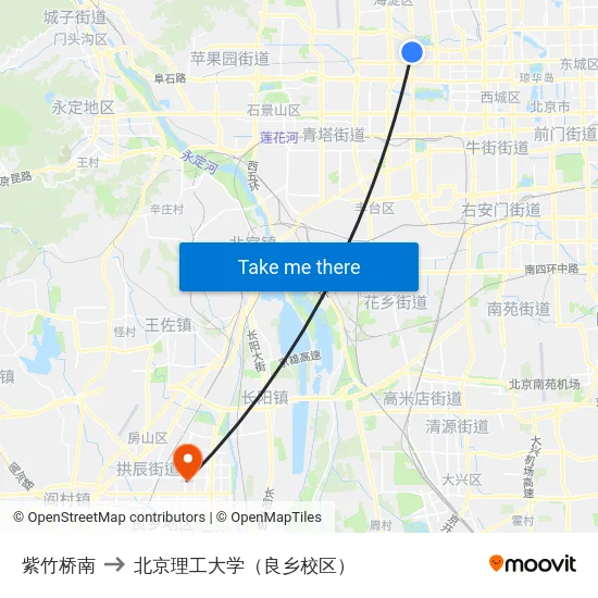 紫竹桥南 to 北京理工大学（良乡校区） map