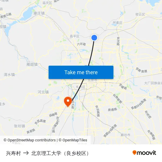 兴寿村 to 北京理工大学（良乡校区） map
