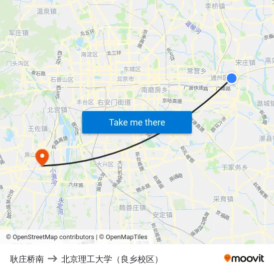 耿庄桥南 to 北京理工大学（良乡校区） map